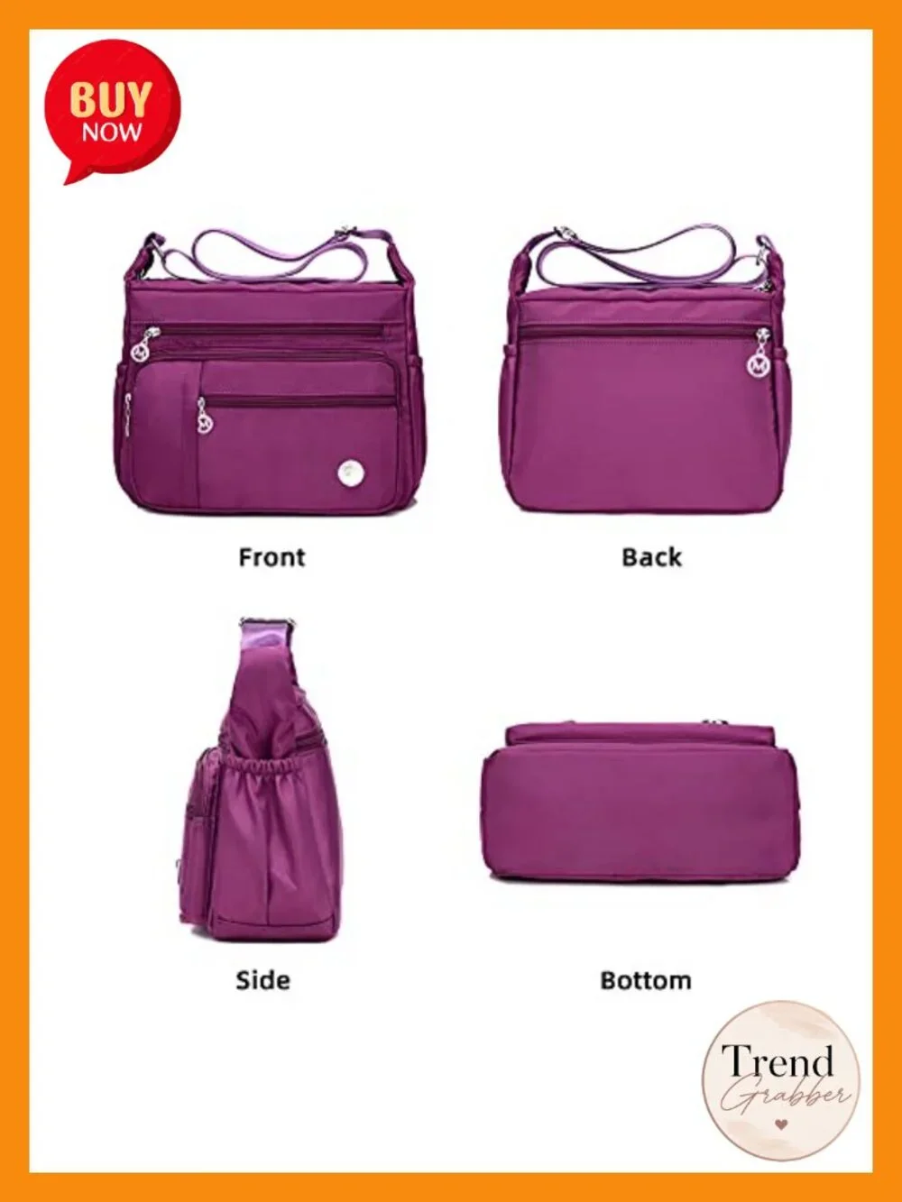 Waterproof Crossbody Bag Shoulder Purse Multi Pocket Messenger Daily Travel